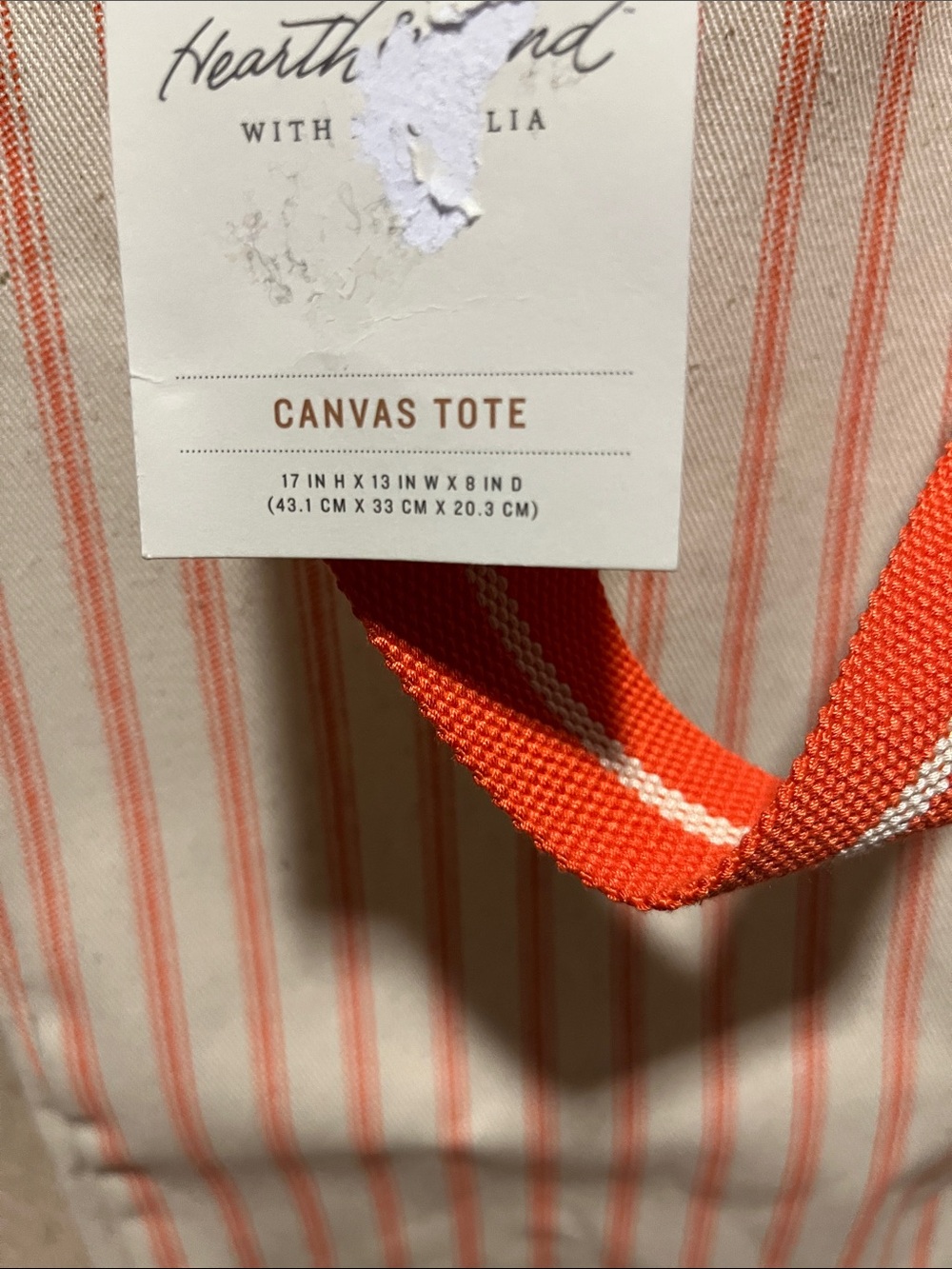 Hearth and Hand Canvas Tote Bag with Coral Stripe and Handles - Picture 3 of 11
